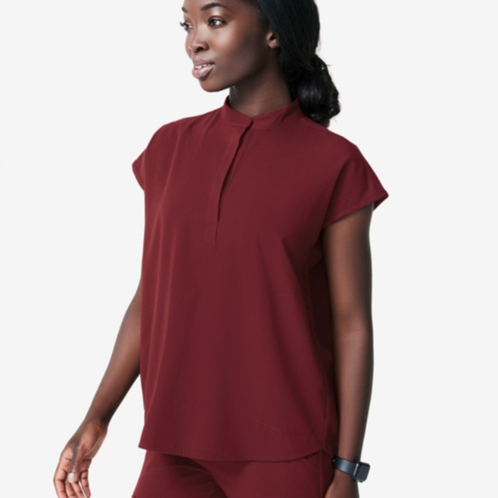 FIGS Rafaela Scrub Top Burgundy